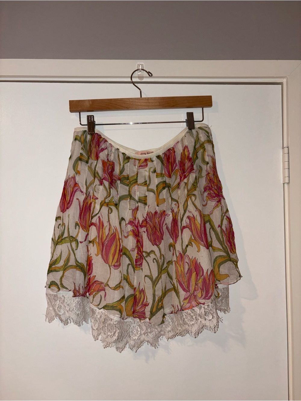 Floral Pink Multi Lace-Trim Mini Skirt